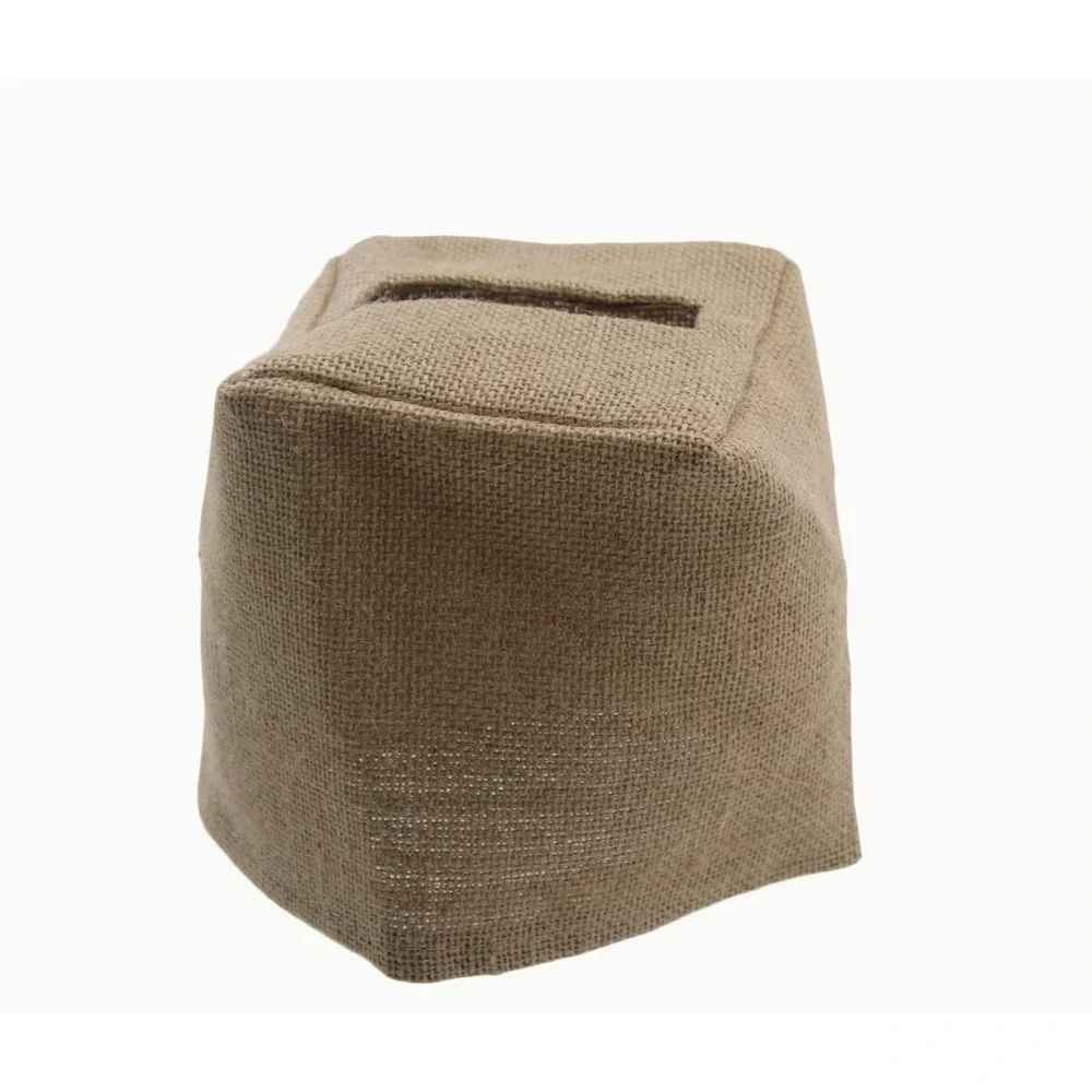Kibaga Burlap Tissue Box Cover Square Farmhouse Rustic Decor Tan 4.6x4.6x5.1